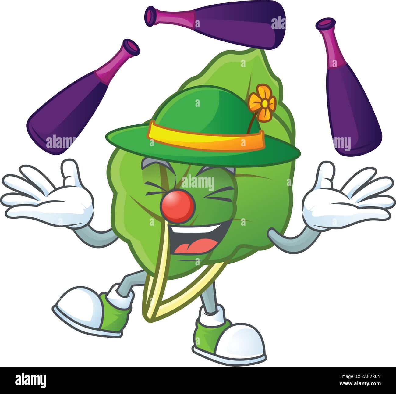 Cute and cool Juggling collard greens cartoon character Stock Vector