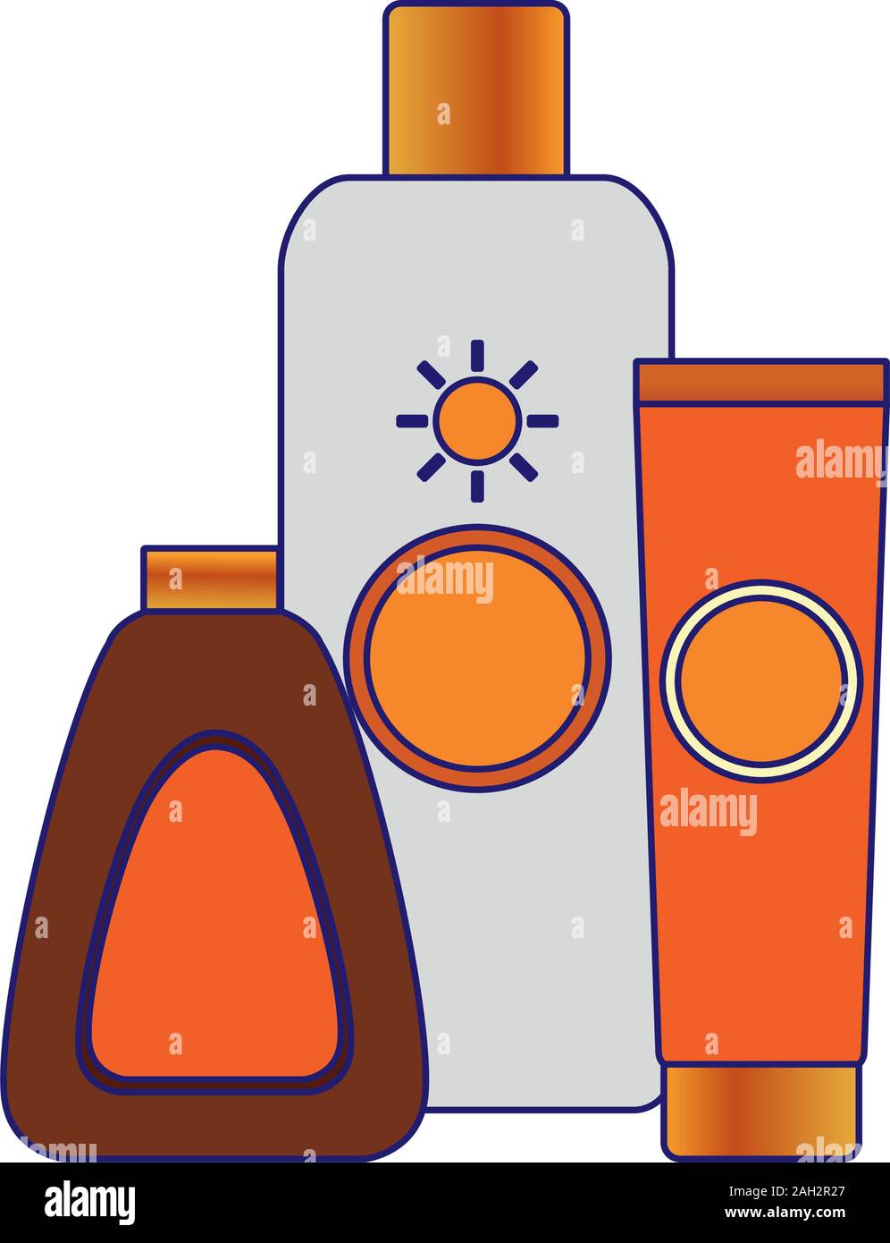 sun bronzers and sunscreens bottles Stock Vector