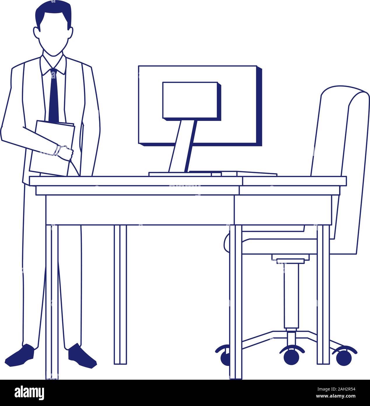 businessman standing next to office chair and desk, flat design Stock Vector Image & Art Alamy