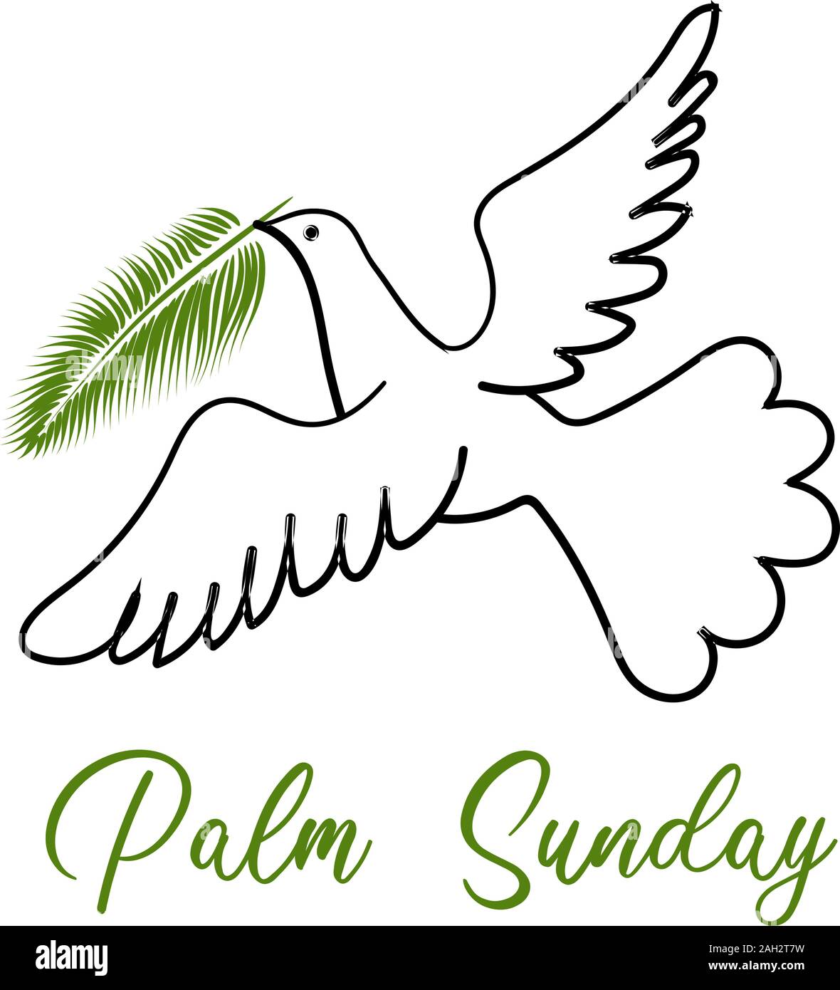 Palm Sunday. The week before Easter. banner or card. White dove with