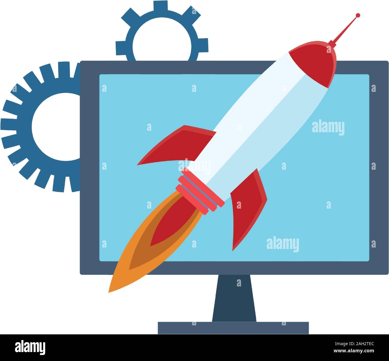 computer with rocket and gear wheels, colorful design Stock Vector ...