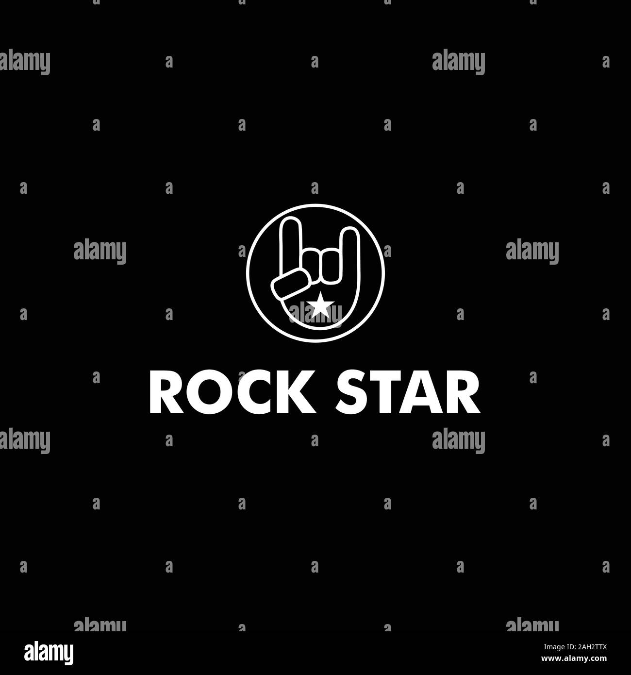 Rock Star Logo Design Template, Metal Hand Sign Concept, Black & White, Ellipse, Rounded Shape, Vector Stock Vector