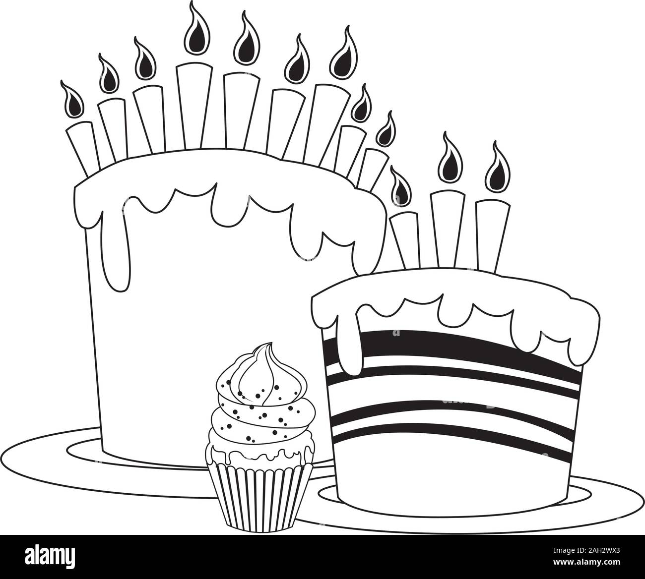 birthday cakes with candles and cupcake, flat design Stock Vector Image ...