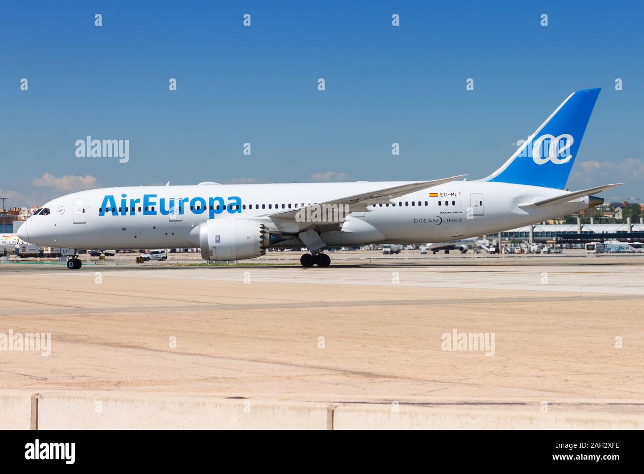Madrid, Spain - April 10, 2017: Air Europa Boeing 787 airplane at Madrid airport (MAD) in Spain. Boeing is an aircraft manufacturer based in Seattle, Stock Photo