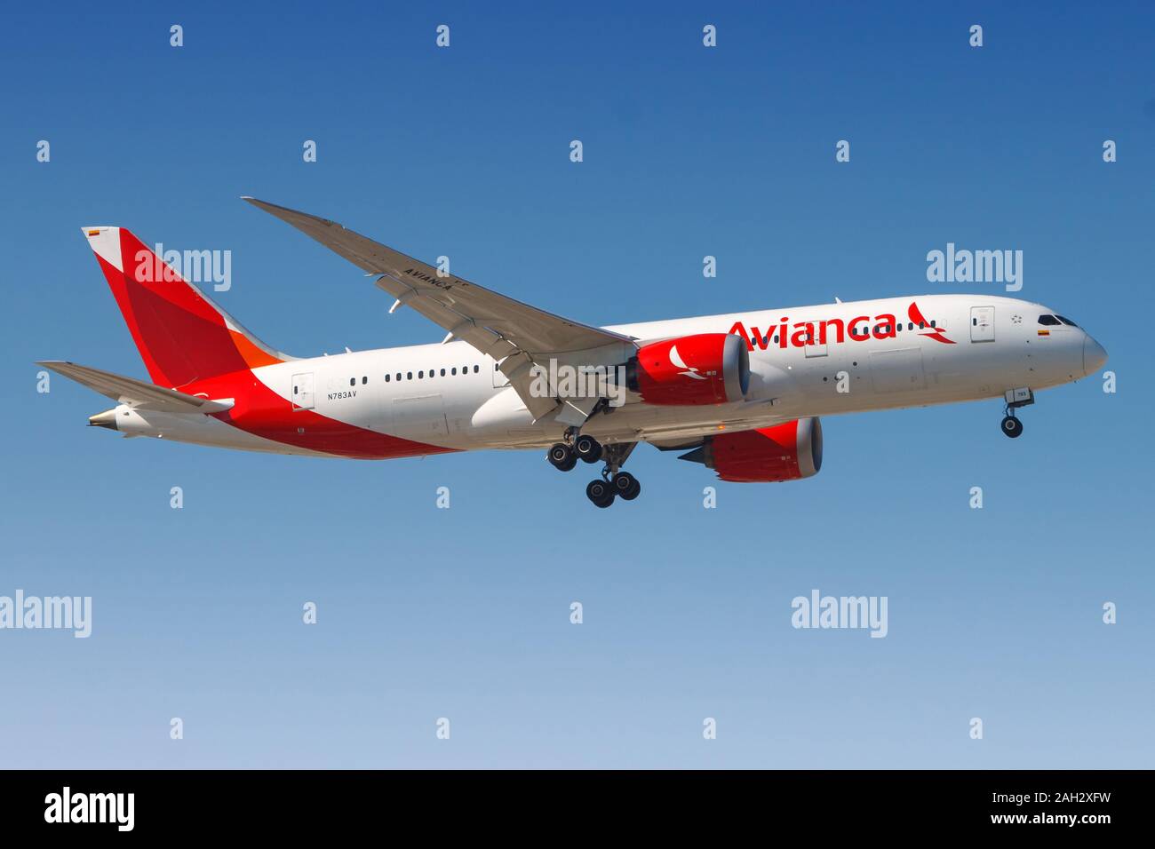 Madrid, Spain - April 10, 2017: Avianca Boeing 787 airplane at Madrid airport (MAD) in Spain. Boeing is an aircraft manufacturer based in Seattle, Was Stock Photo
