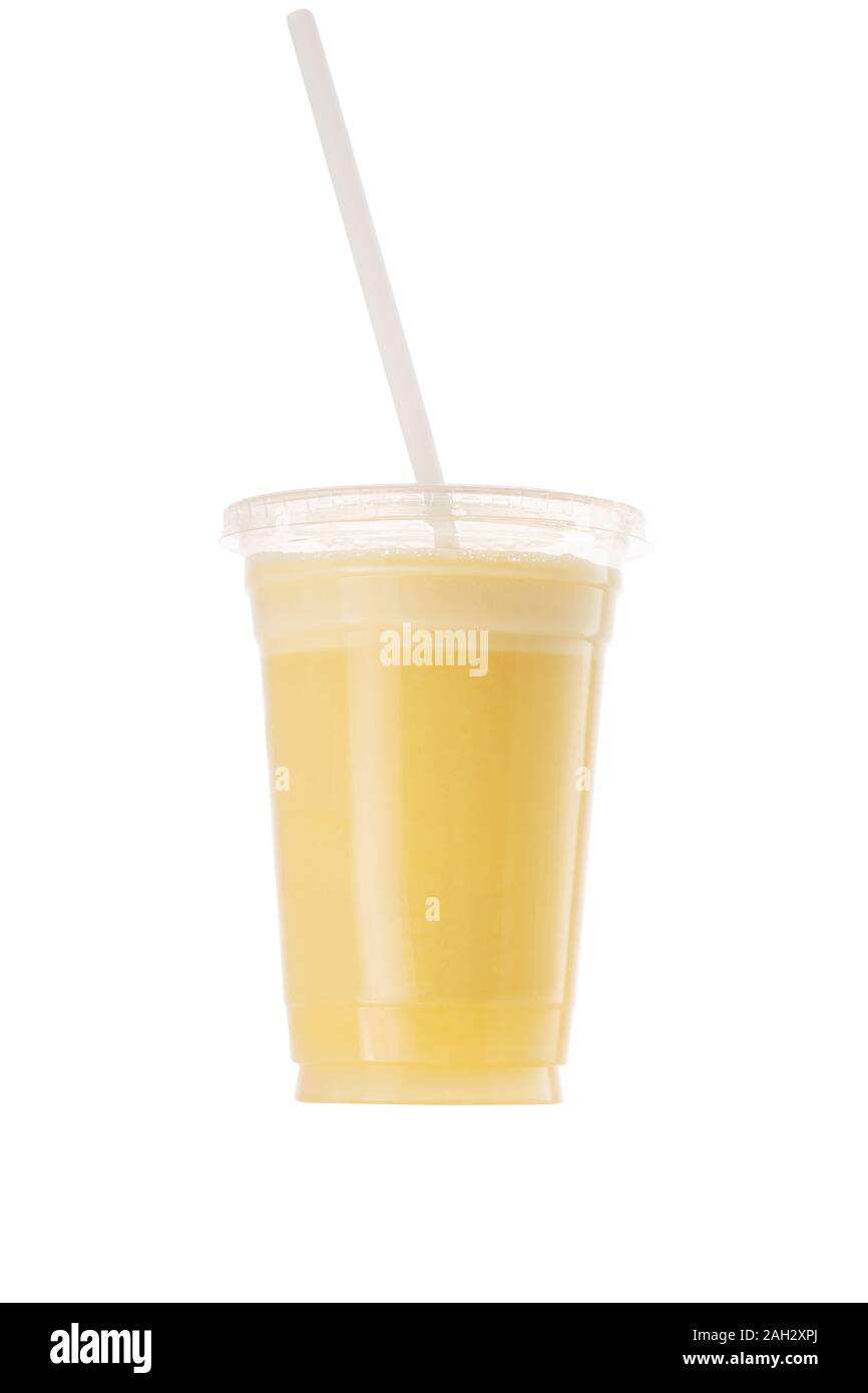 Fresh Fruit Smoothie Shake in a plastic cup and straw isolated on white