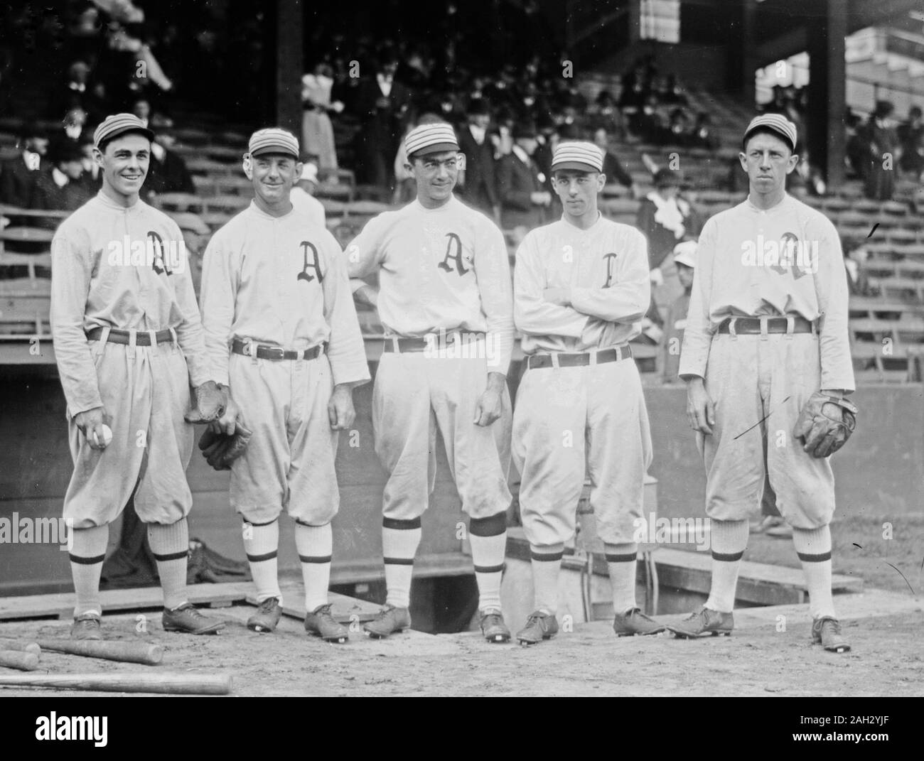 Stuffy McInnis, Eddie Murphy, Frank Baker, Jack Barry, Eddie Collins, Philadelphia AL ca. 1914 Stock Photo