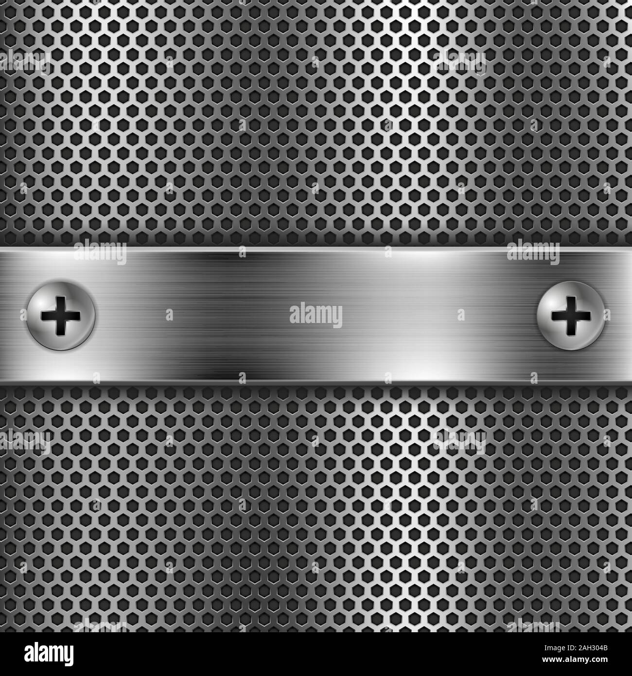 Metal shield on perforated background Stock Vector