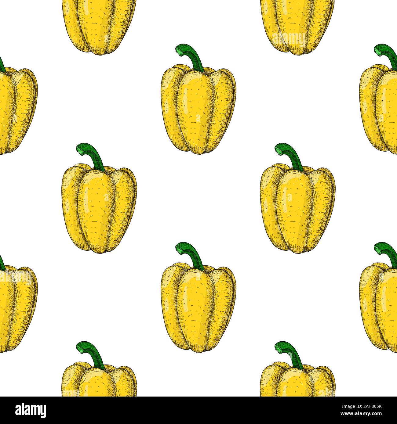 Yellow bell pepper. Seamless pattern. Hand drawn sketch Stock Vector