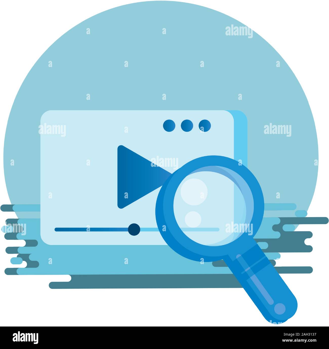 media player template with play button and magnifying glass Stock ...