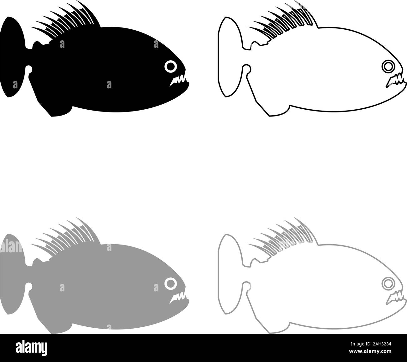 Piranha angry fish icon outline set black grey color vector ...