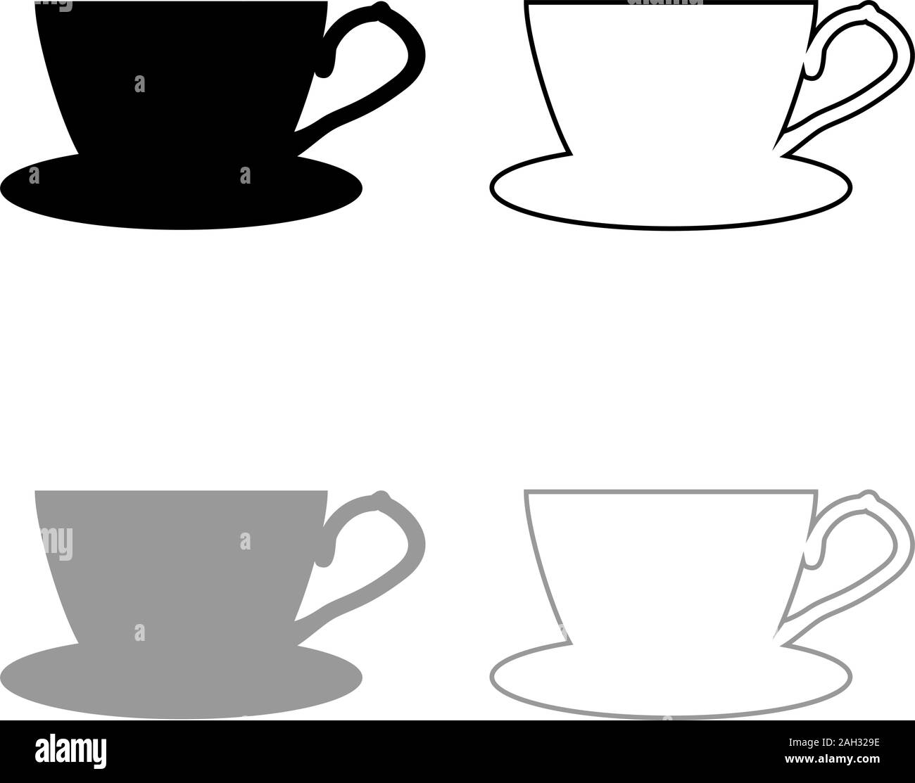Tea cup with saucer icon outline set black grey color vector illustration flat style simple