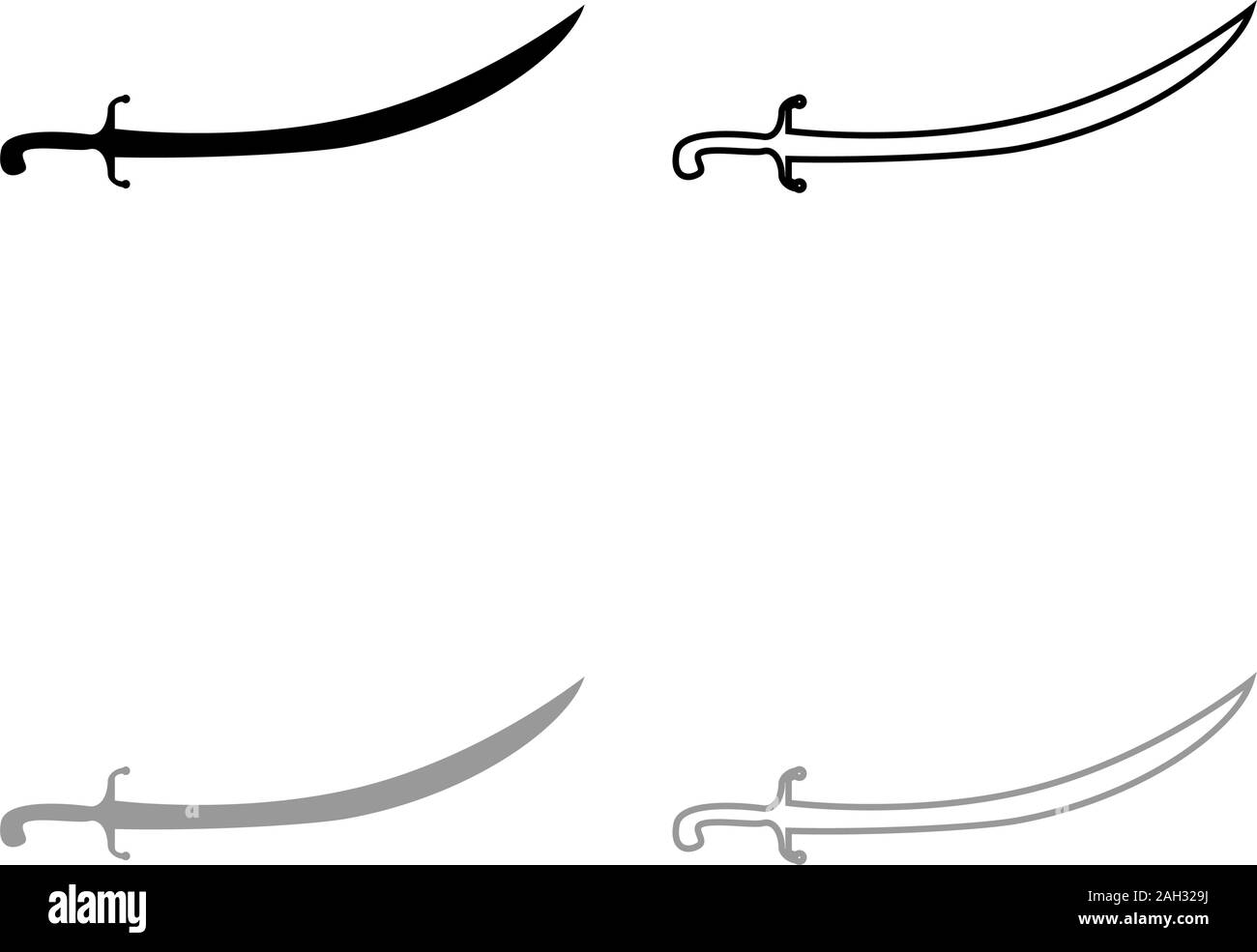 Turkish saber Scimitar Sabre of arabian persian Curved sword icon outline set black grey color vector illustration flat style simple image Stock Vector
