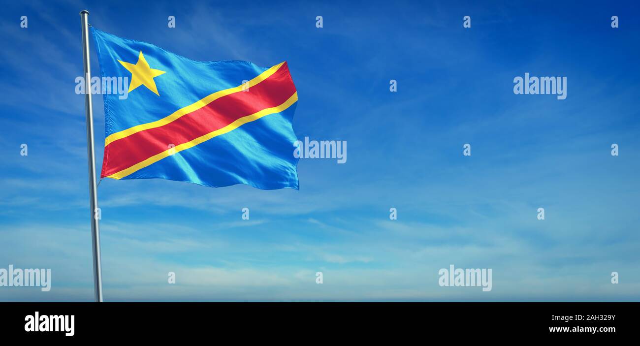 The National flag of Democratic Republic of the Congo blowing in the ...