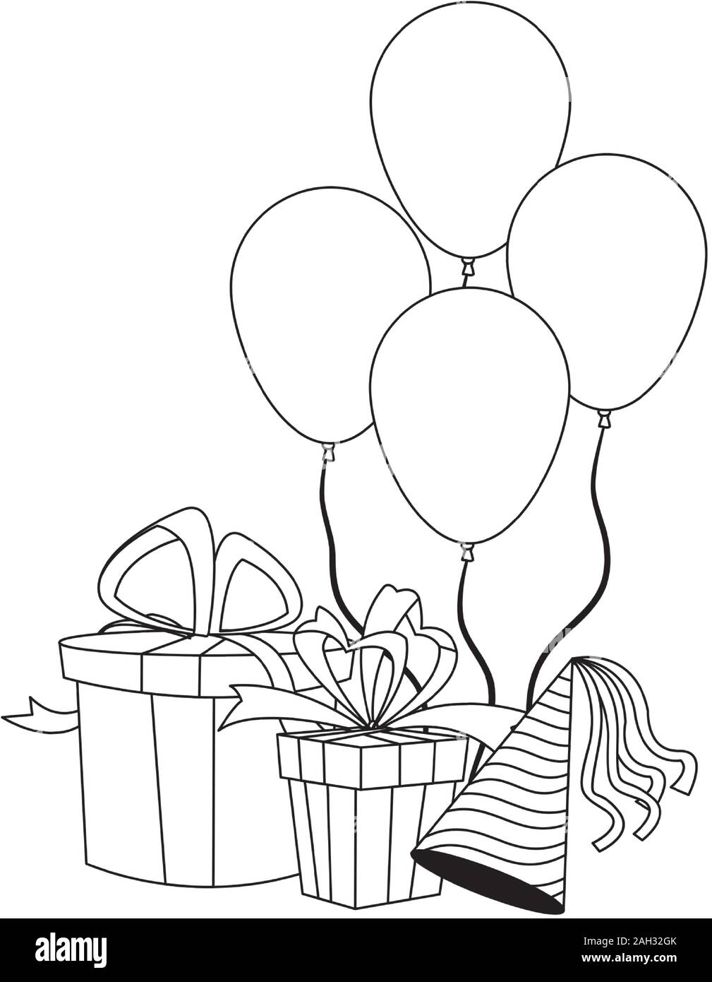 birthday hat with balloons and gift boxes, flat design Stock Vector ...