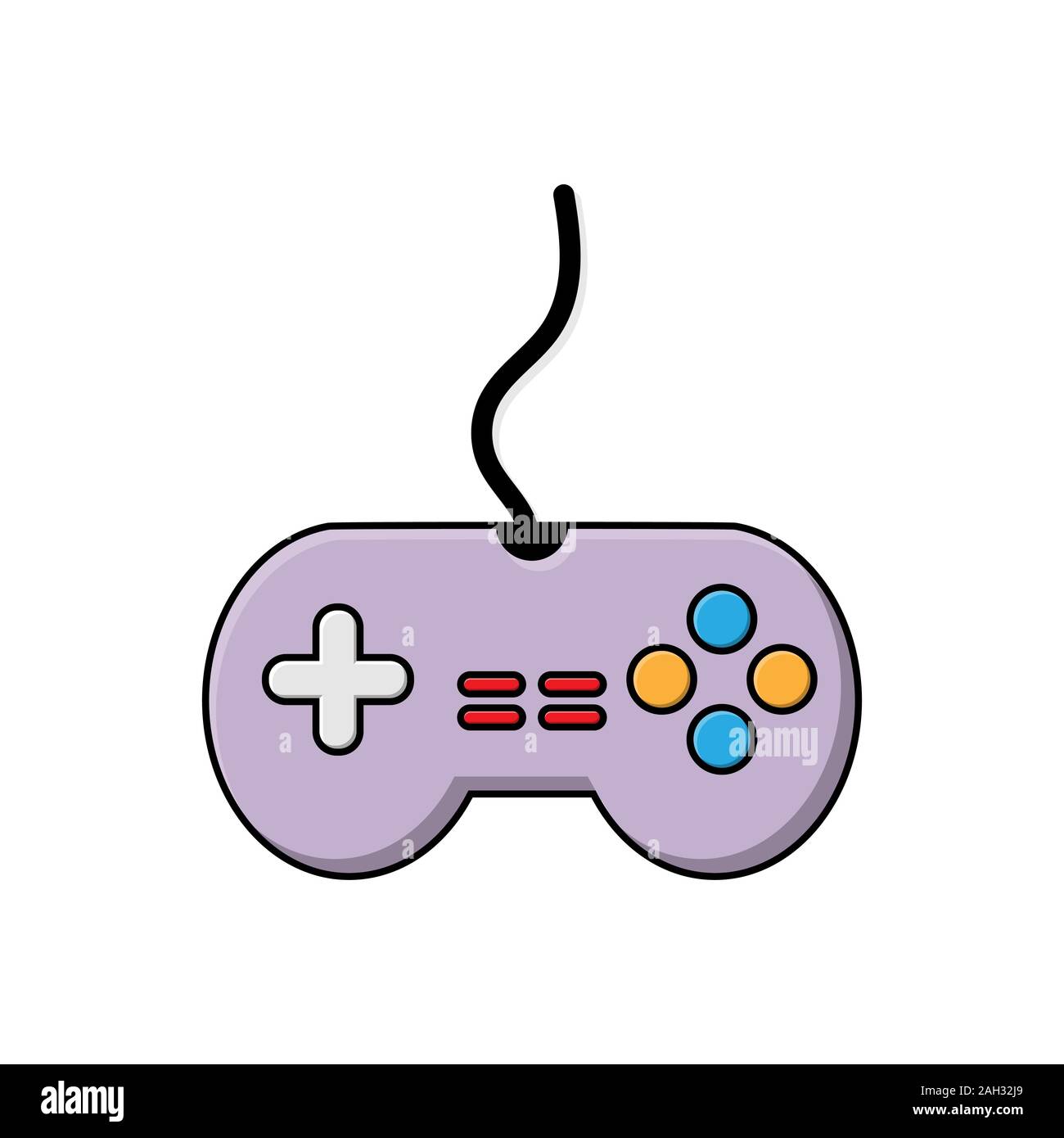 Vector doodle game controller icon illustration with color, drawn on