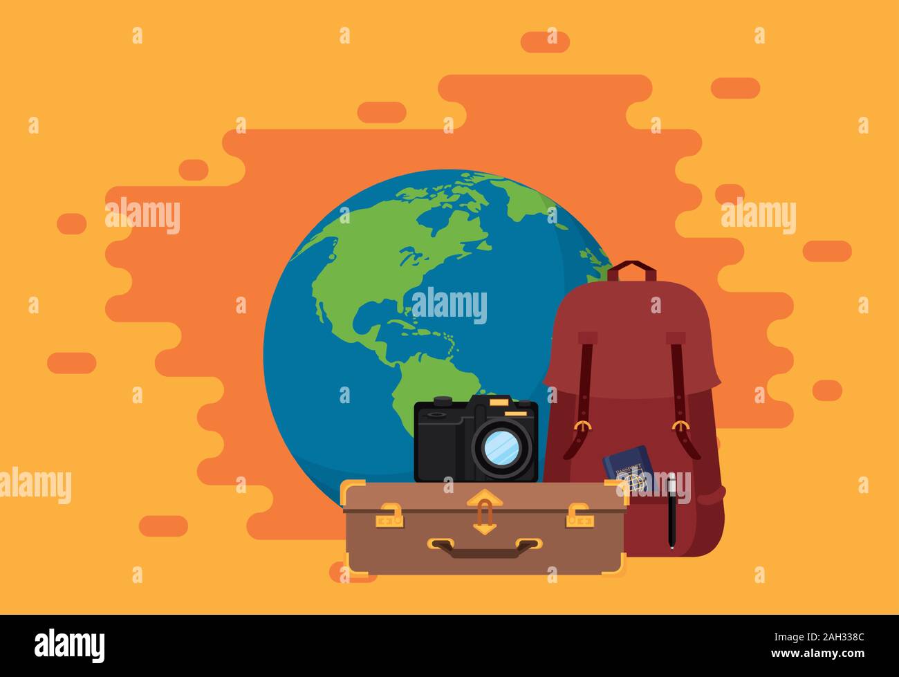 world travel scene with earth planet and icons Stock Vector Image & Art ...