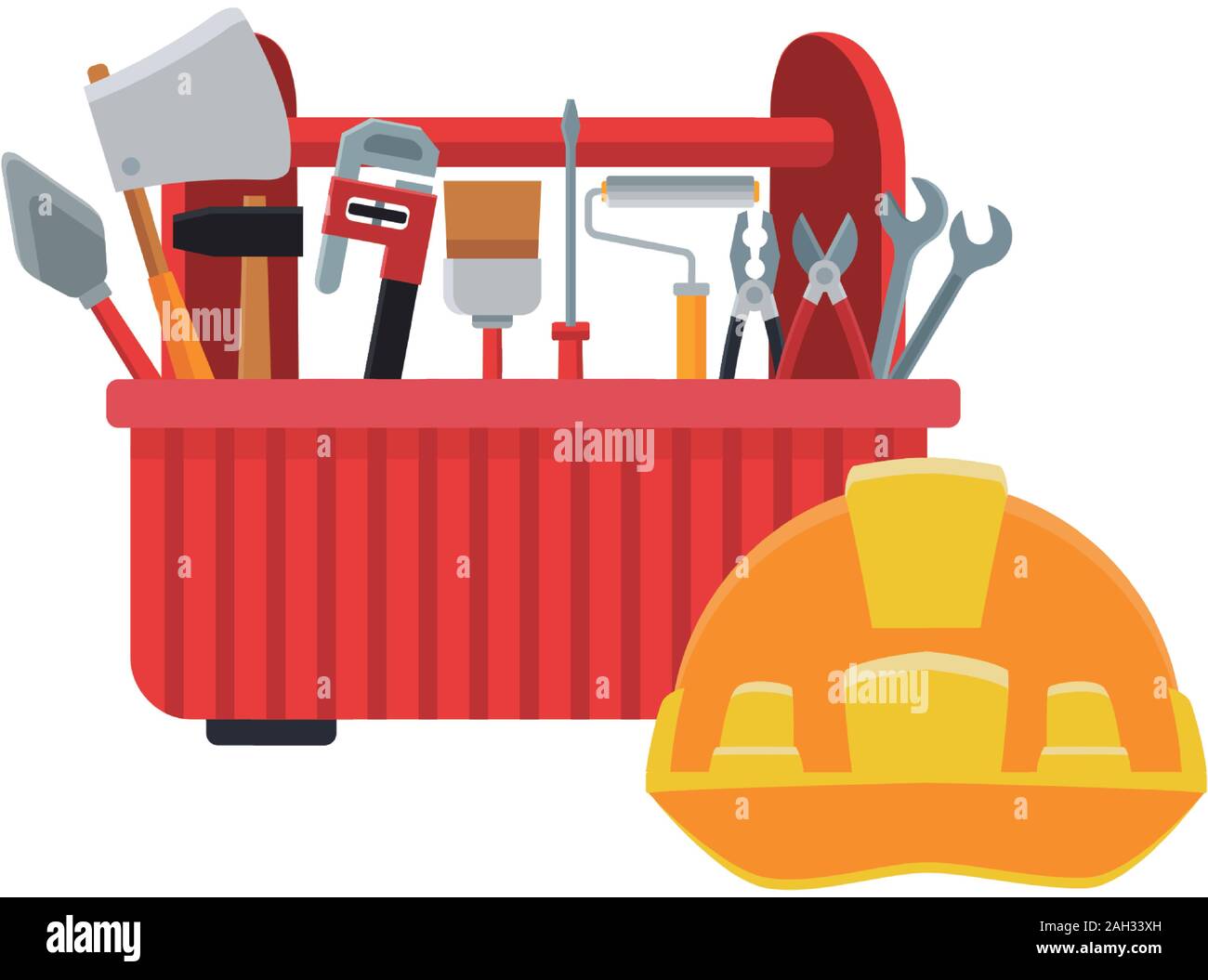 tools box with tools and safety helmet icon, colorful design Stock