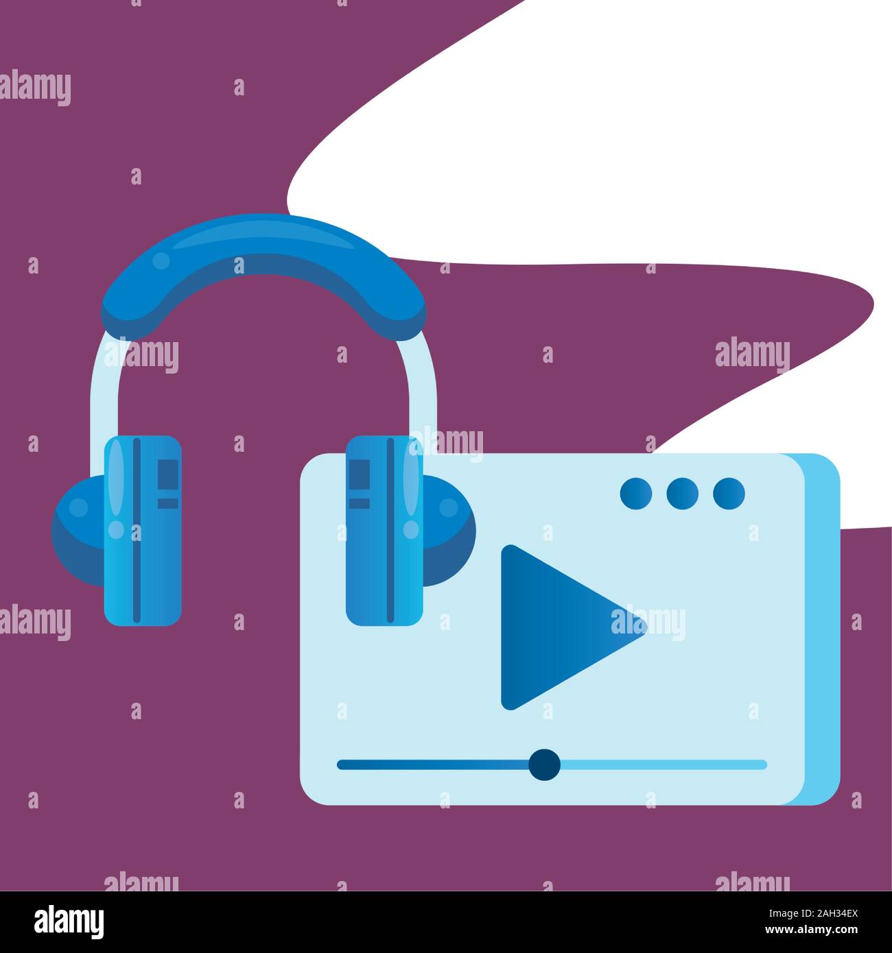 media player template with play button and earphones Stock Vector Image ...