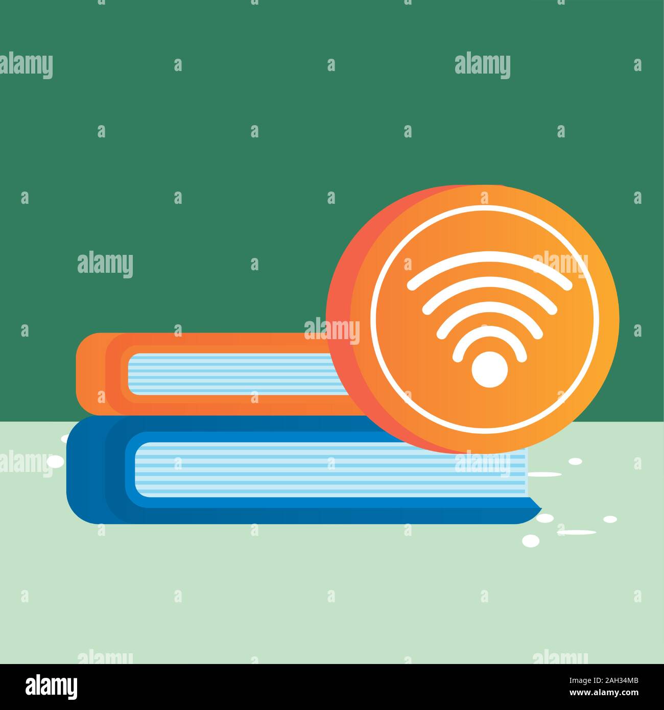 wifi connection signal button with books Stock Vector