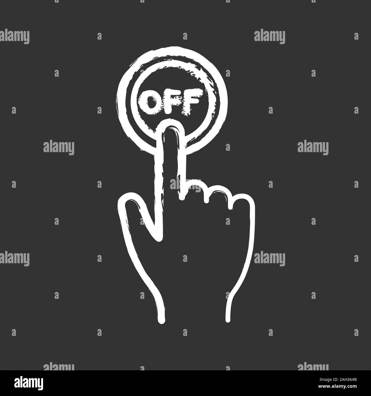 Turn off button click chalk icon. Shutdown. Power off. Hand pressing