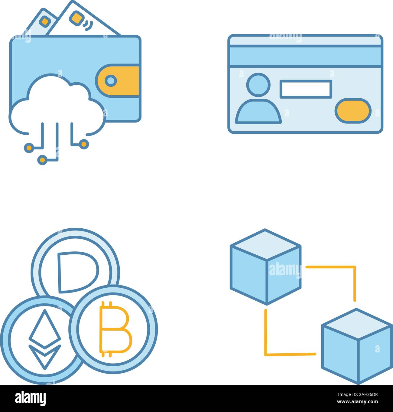 E-payment color icons set. E-wallet, credit card, cryptocurrency, blockchain.  Isolated vector illustrations Stock Vector Image & Art - Alamy
