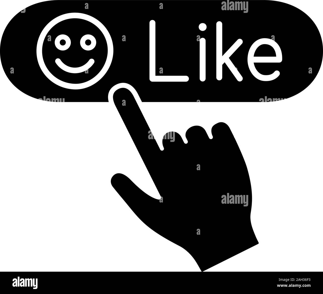 Like button click glyph icon. Positive comment. Hand pressing button