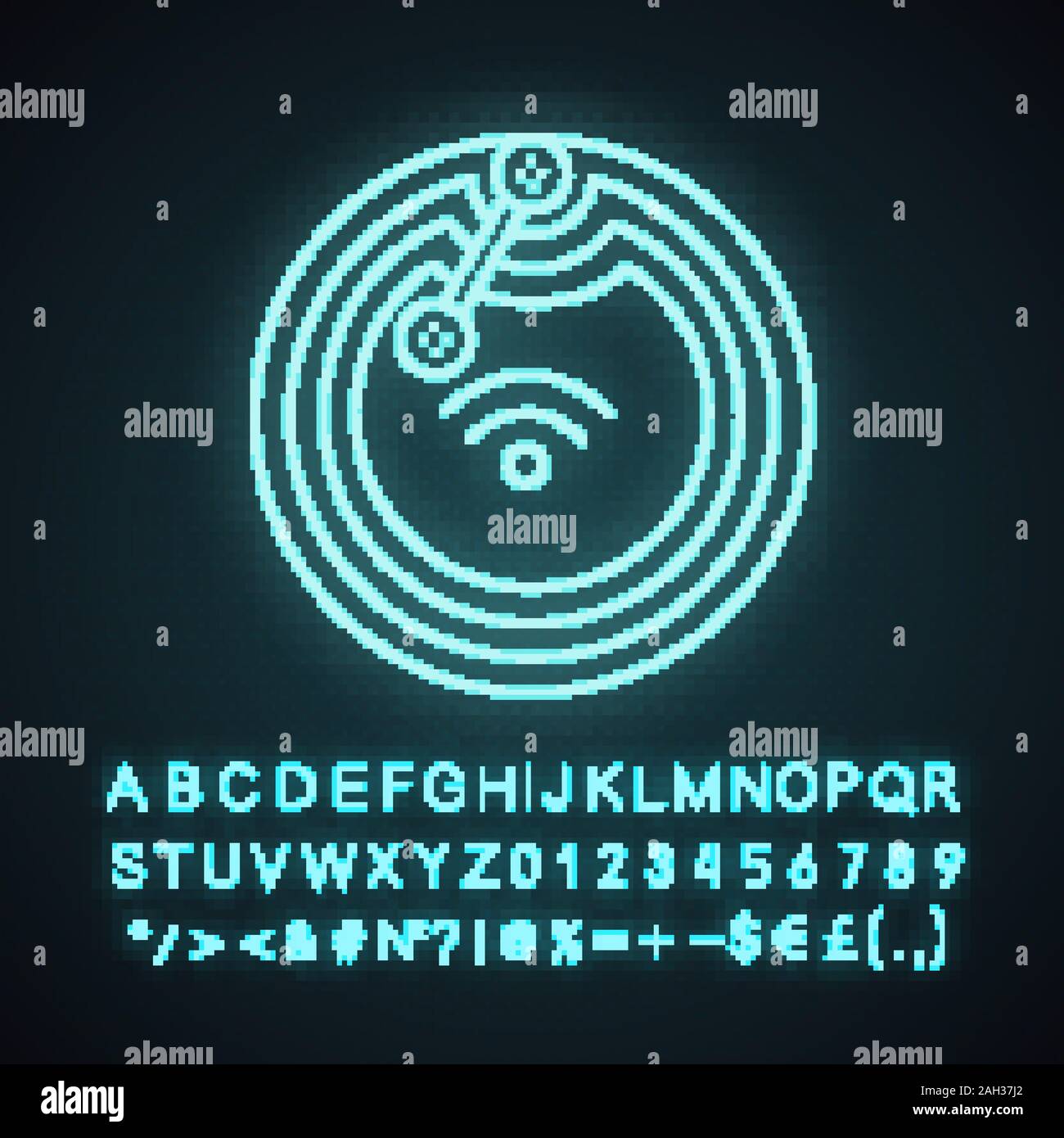 NFC microchip neon light icon. Near field communication. RFID