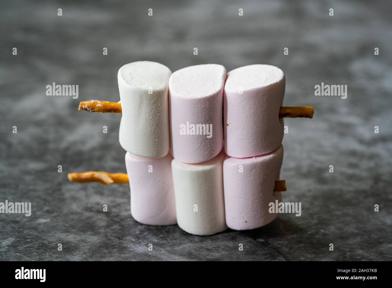 Marshmallow with Pretzel Sticks Ready to Serve and Eat. Confectionery