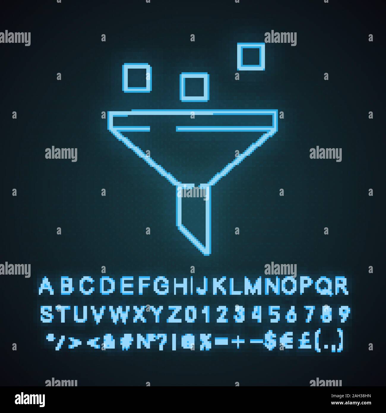 Data filtering system neon light icon. Machine learning process. Data ...