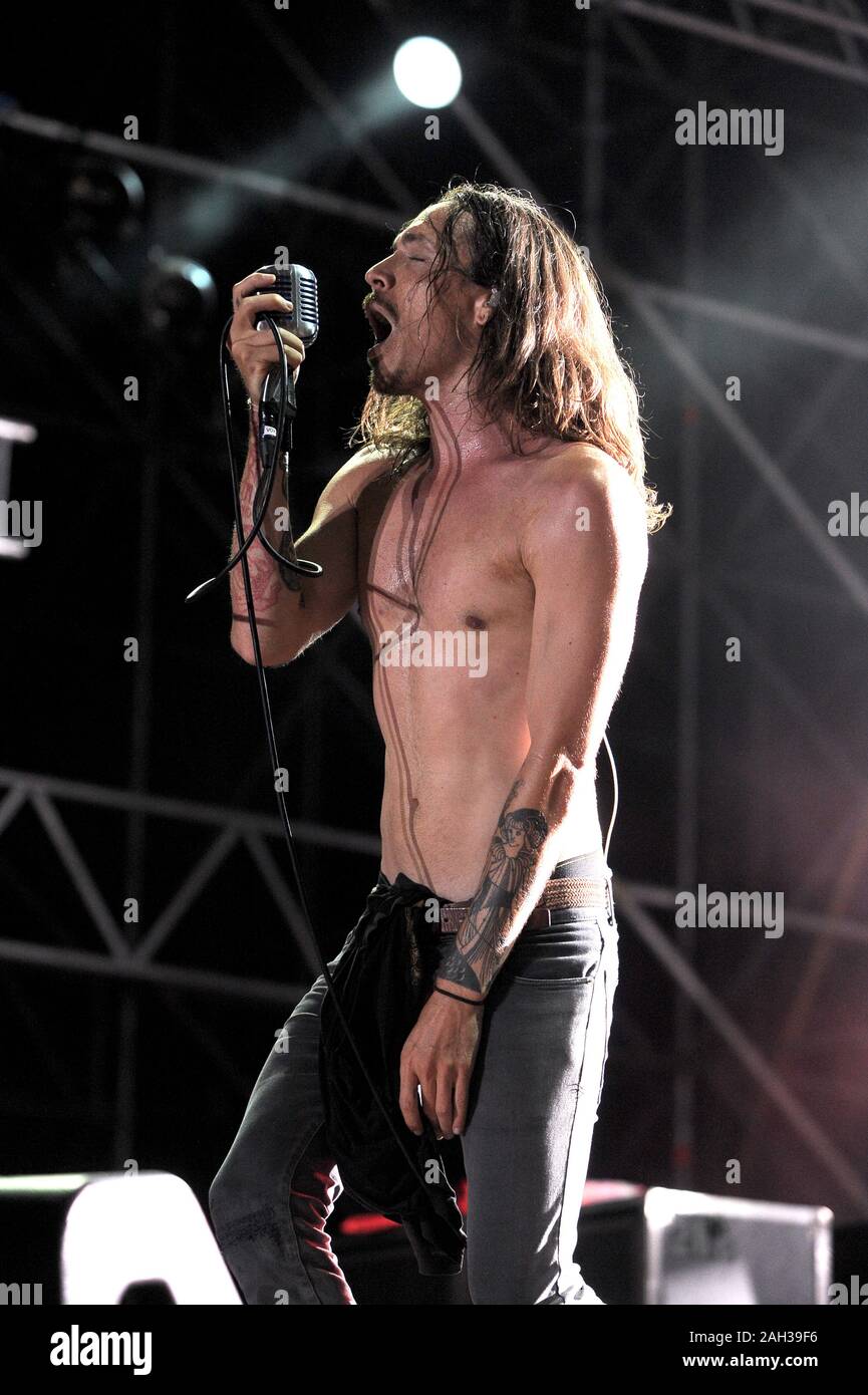 Vigevano Italy, from 13 June to 24 July 2012, live concerts Festival of Vigevano: the singer of Incubus, Brandon Boyd, during the concert Stock Photo