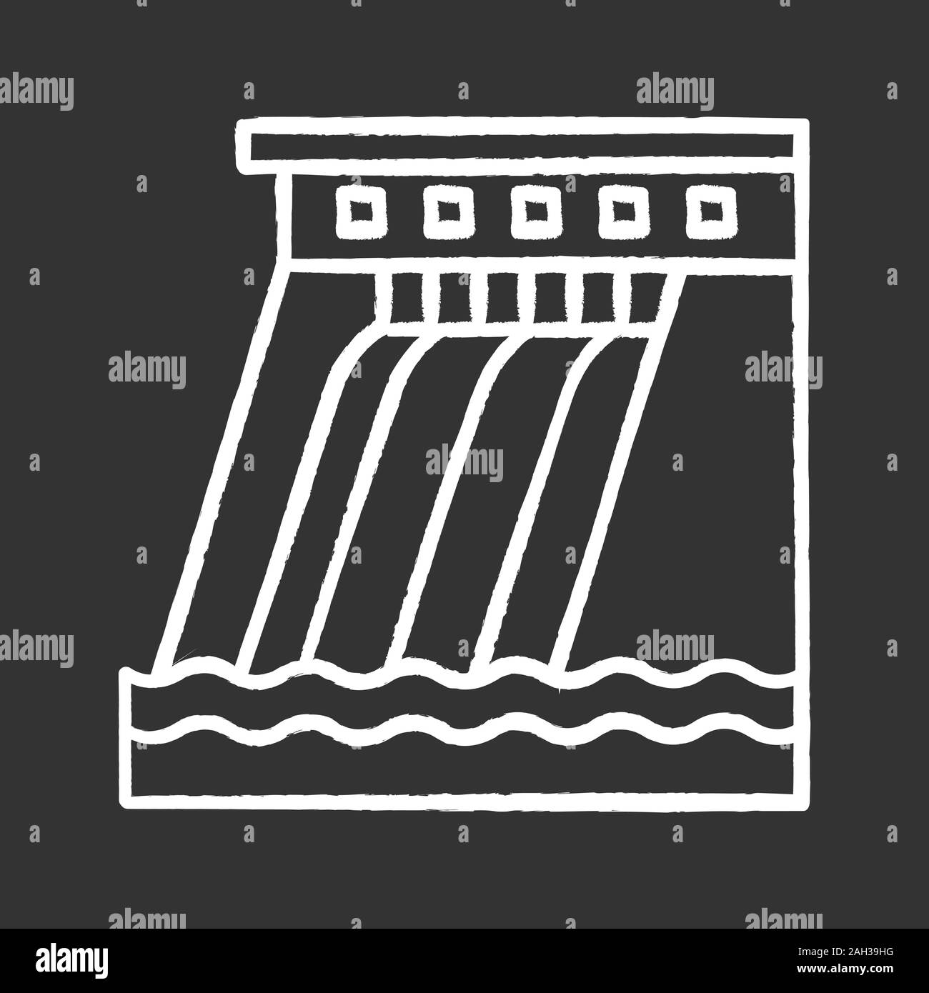Hydroelectric dam chalk icon. Water energy plant. Hydropower. Hydroelectricity. Isolated vector chalkboard illustrations Stock Vector