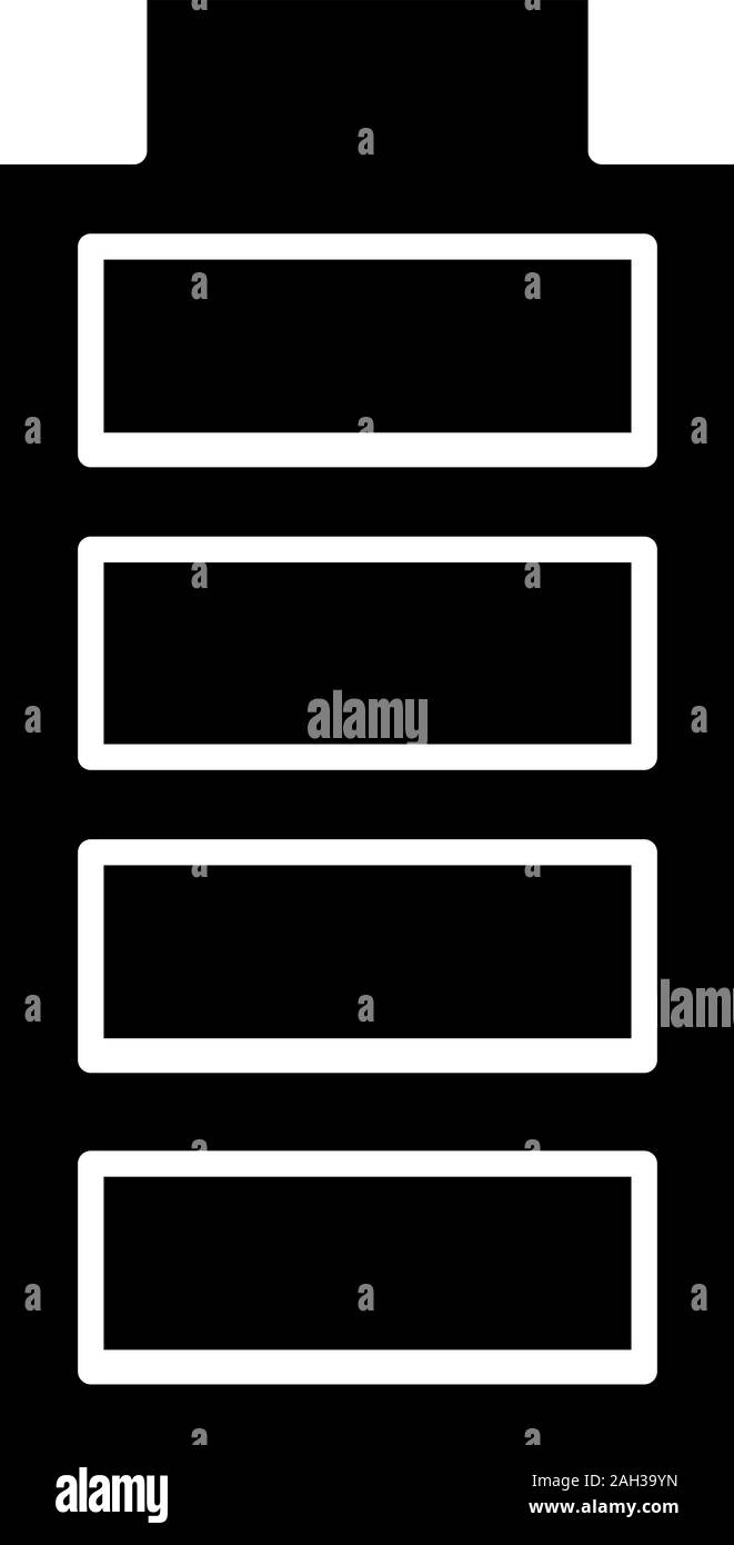 Fully charged battery glyph icon. Charge completed. Battery level ...