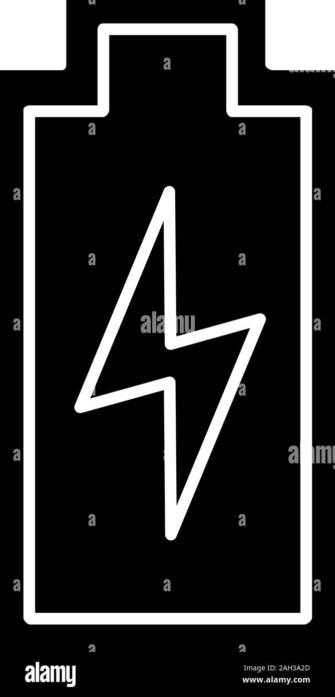 Battery charging glyph icon. Silhouette symbol. Battery level indicator ...