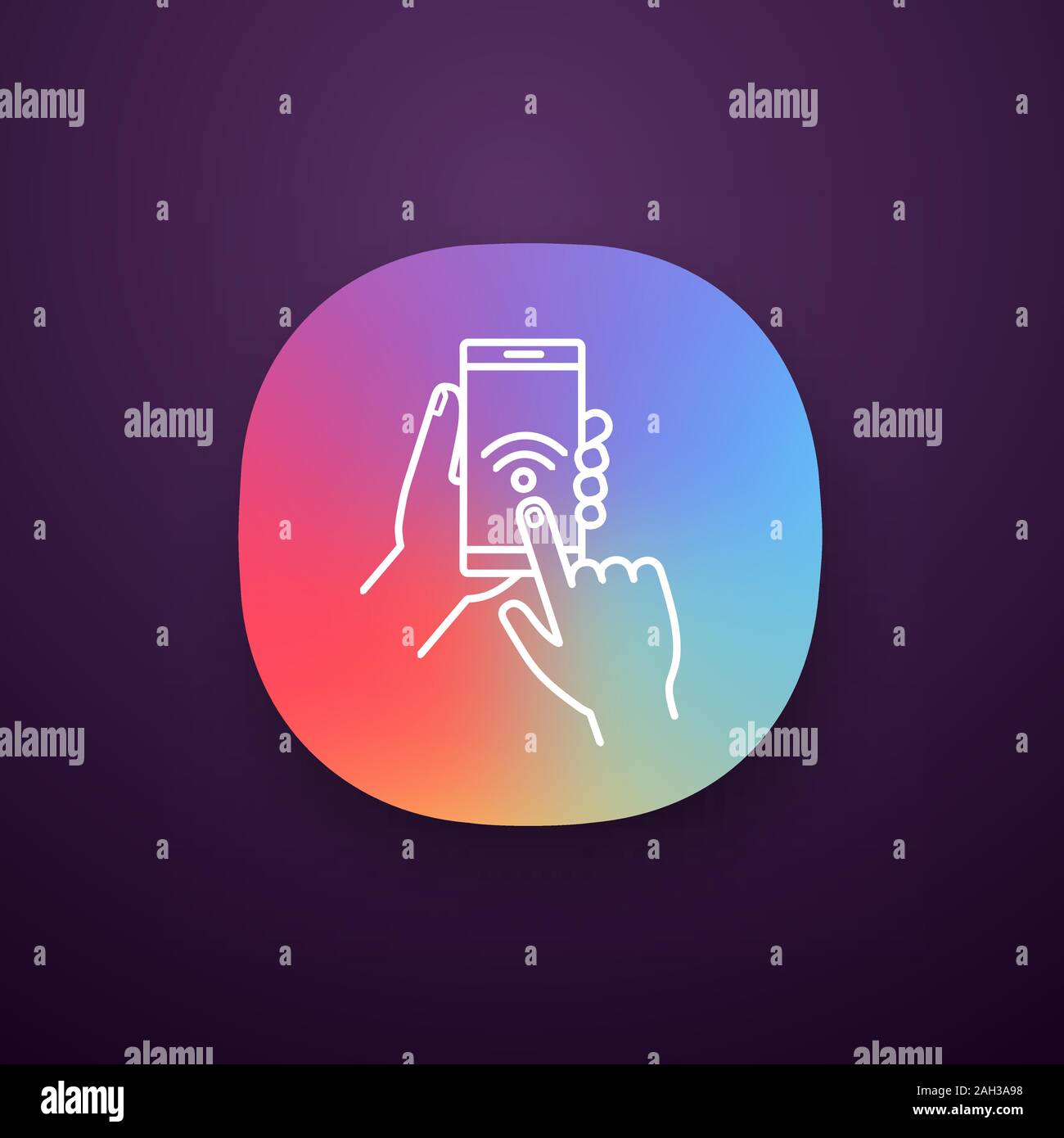 Hands holding NFC smartphone app icon. NFC phone. Near field ...