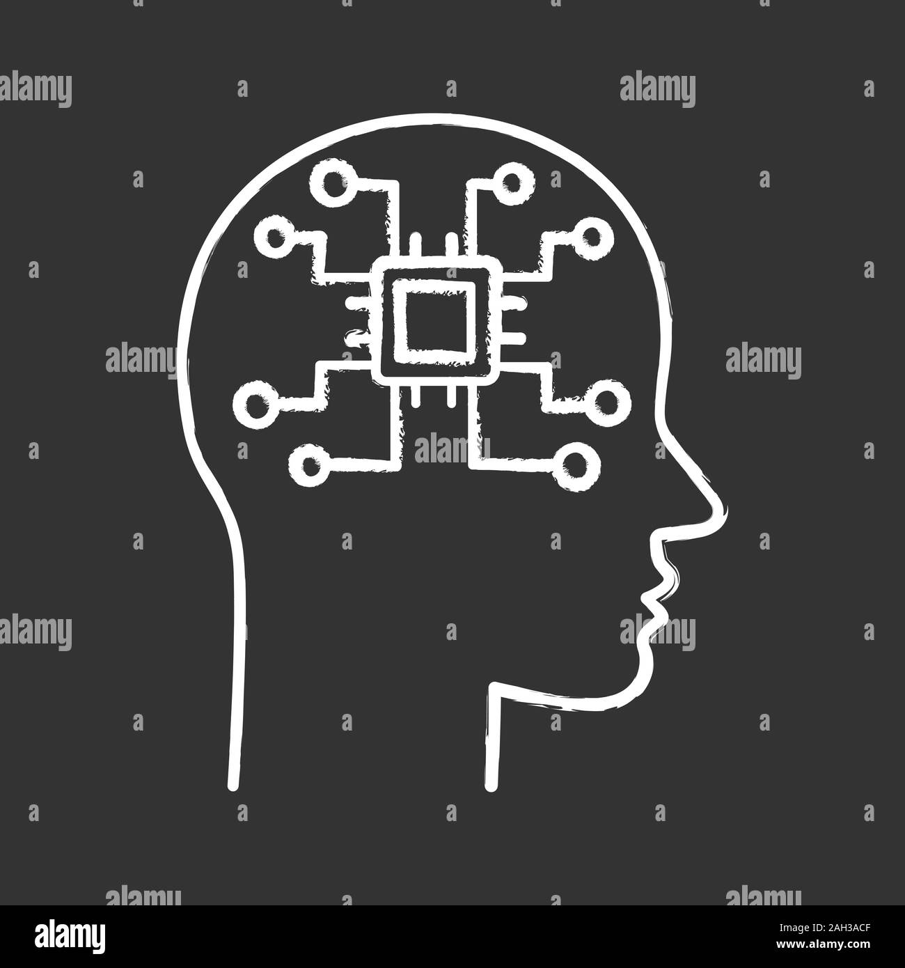 Artificial intelligence chalk icon. Robot. Human head with chip digital network. Robotics. Isolated vector illustration Stock Vector