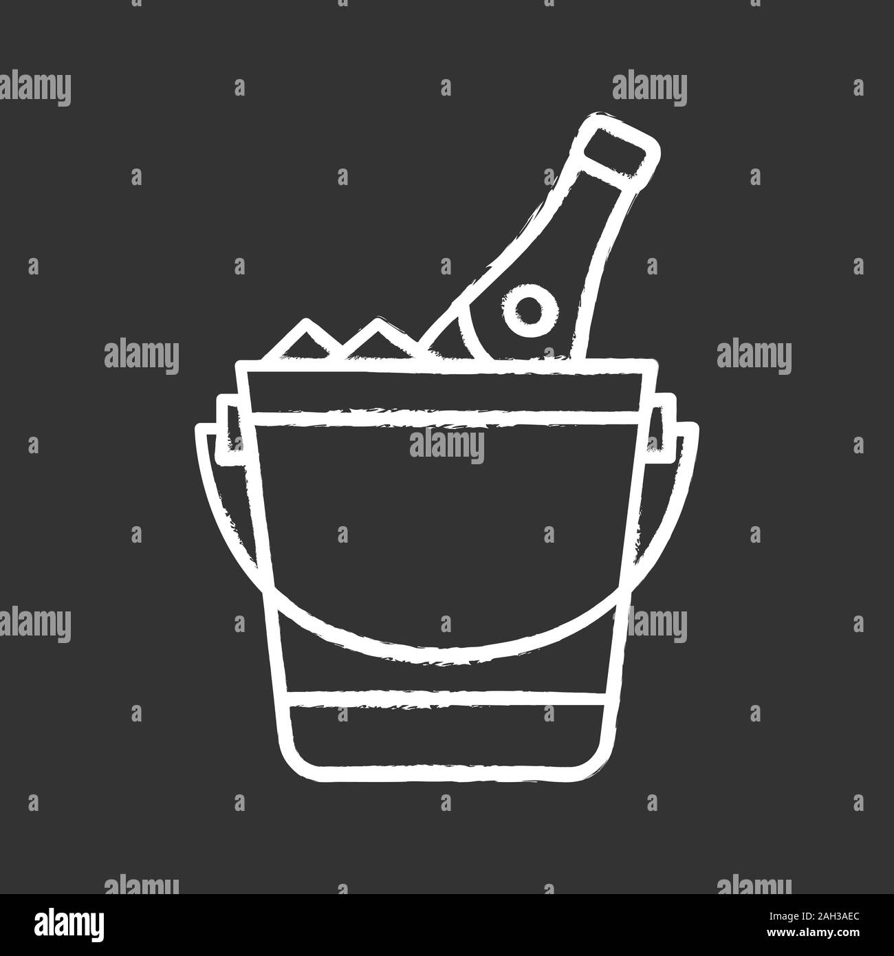 Champagne bucket chalk icon. Alcoholic beverage. Wine bottle in bucket