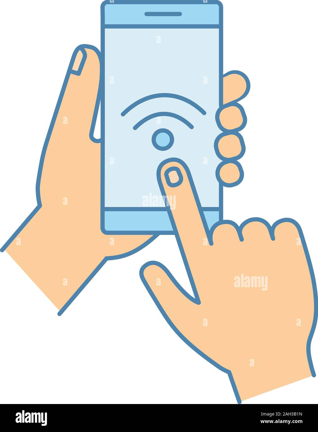 Hands holding NFC smartphone color icon. NFC phone. Near field ...