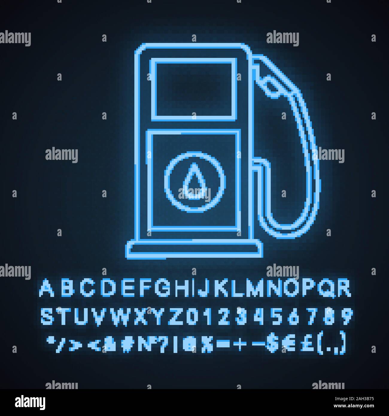 Filling station neon light icon. Petrol pump. Gasoline stand. Gas
