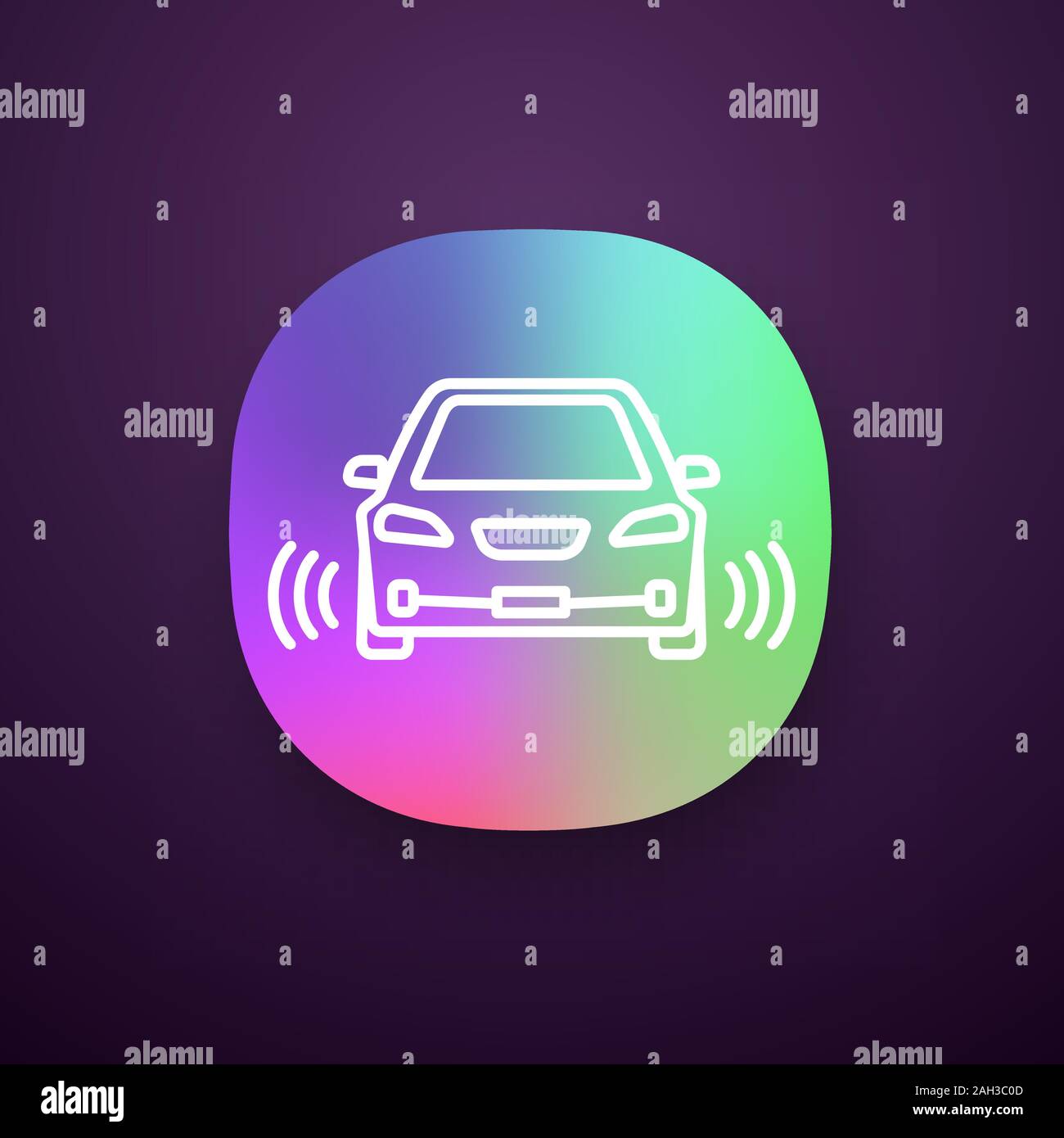 Smart car app icon. NFC auto with radar sensors. Intelligent vehicle ...