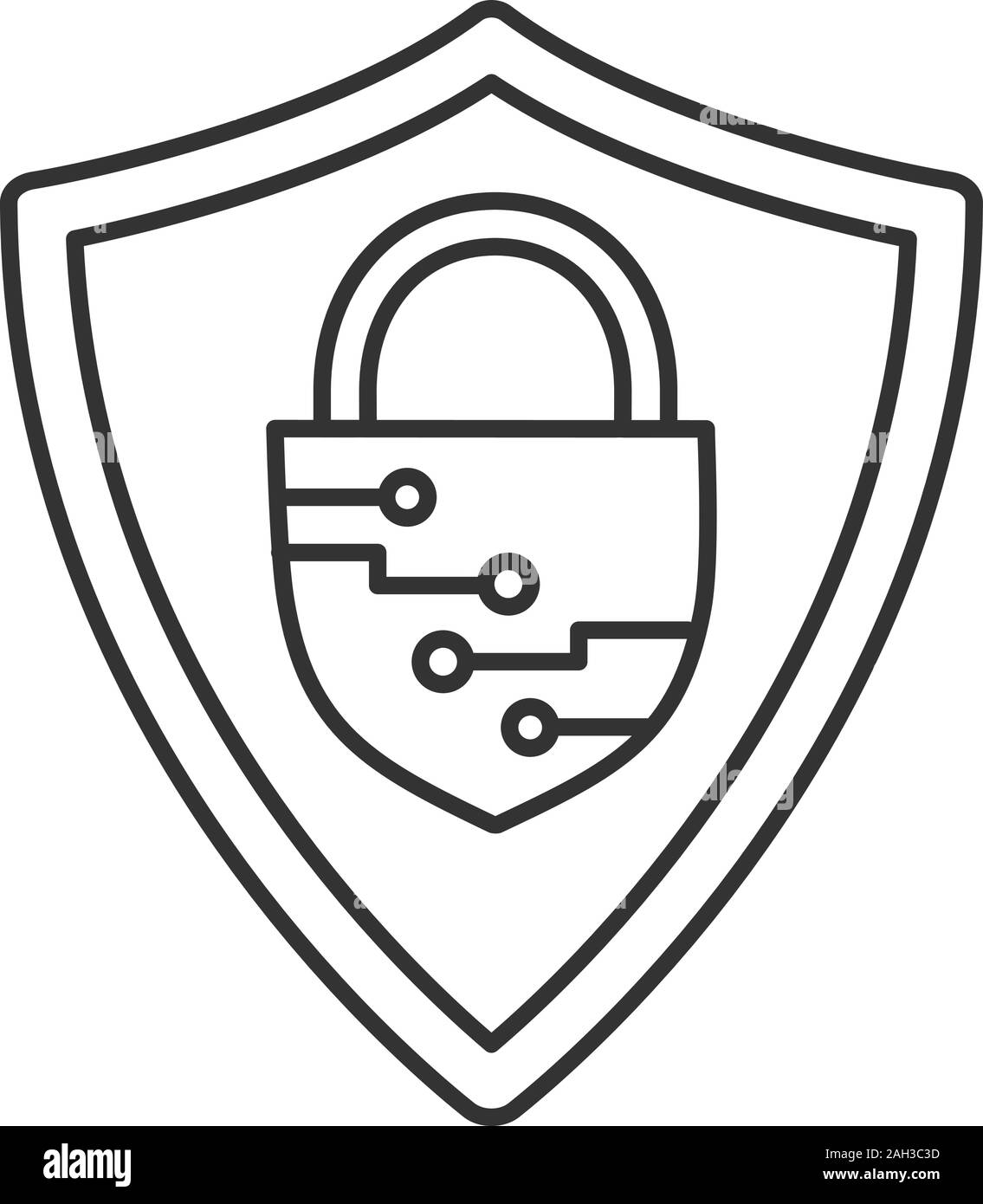 Cybersecurity linear icon. Safeguard. Shield with closed padlock inside. Thin line illustration