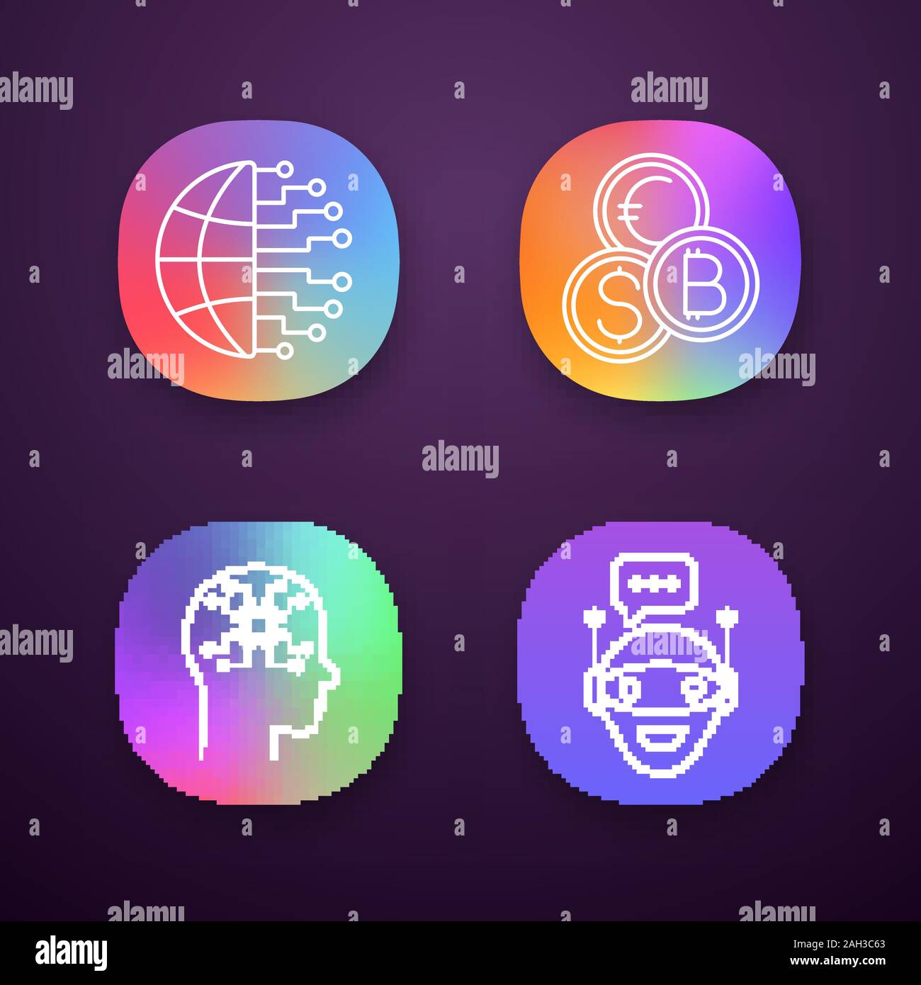 Artificial intelligence app icons set. UI/UX user interface. Big data ...