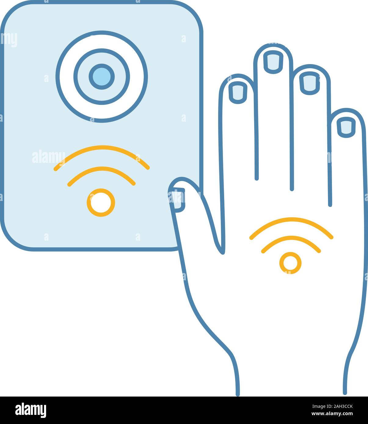 NFC reader color icon. RFID access control. NFC button and hand sticker