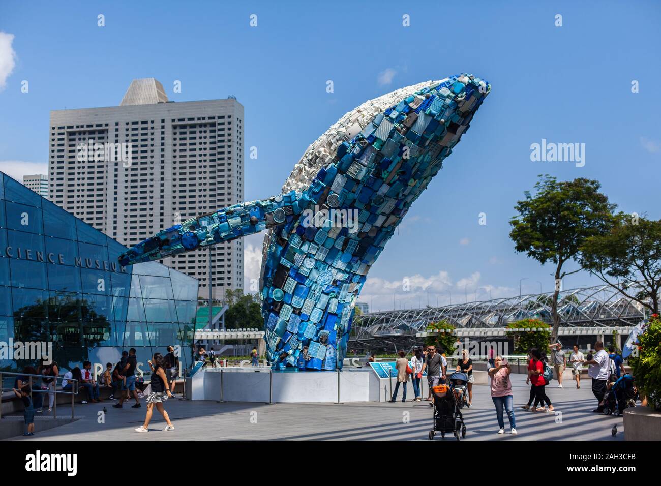 A Huge Size Whale Made From Plastic Waste From Ocean Is On Art Display 