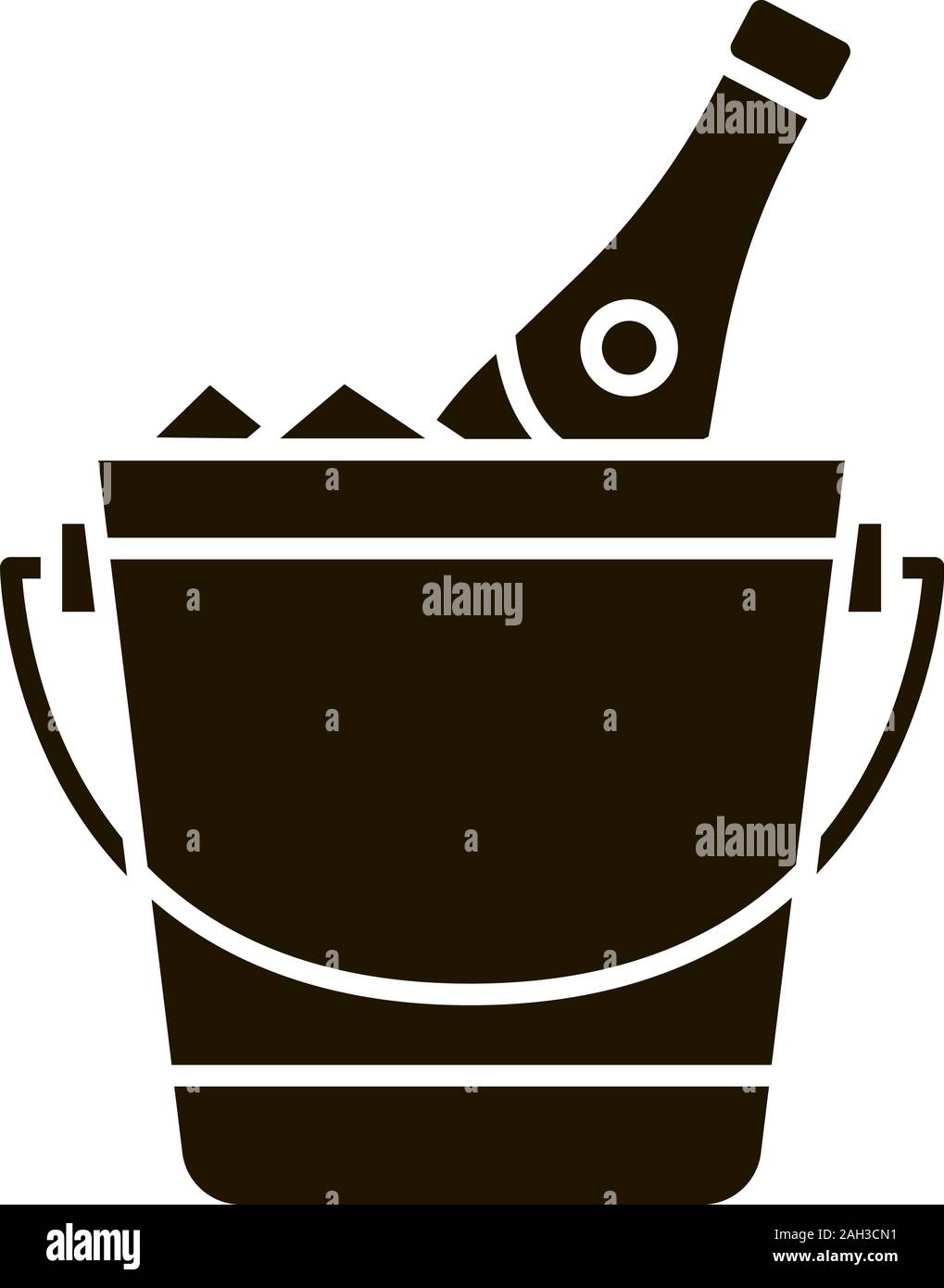 Champagne bucket glyph icon. Alcoholic beverage. Wine bottle in bucket