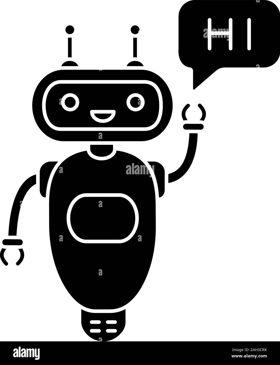 Chatbot saying hi glyph icon. Silhouette symbol. Talkbot greeting user ...
