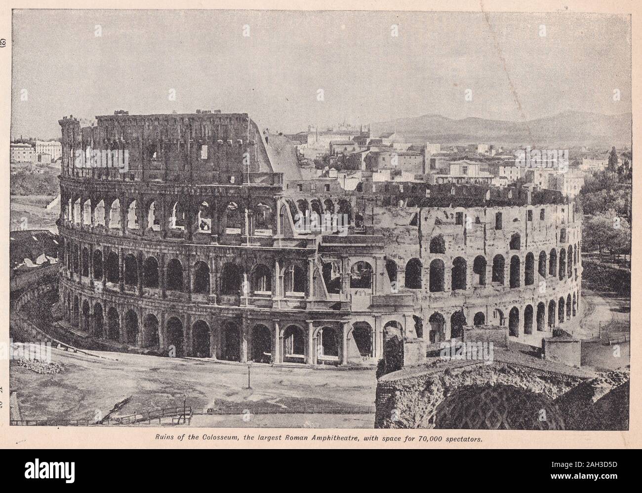 Vintage black and white photo of the Ruins of the Colosseum , the largest Roman Amphitheatre, with space for 70000 spectators Stock Photo