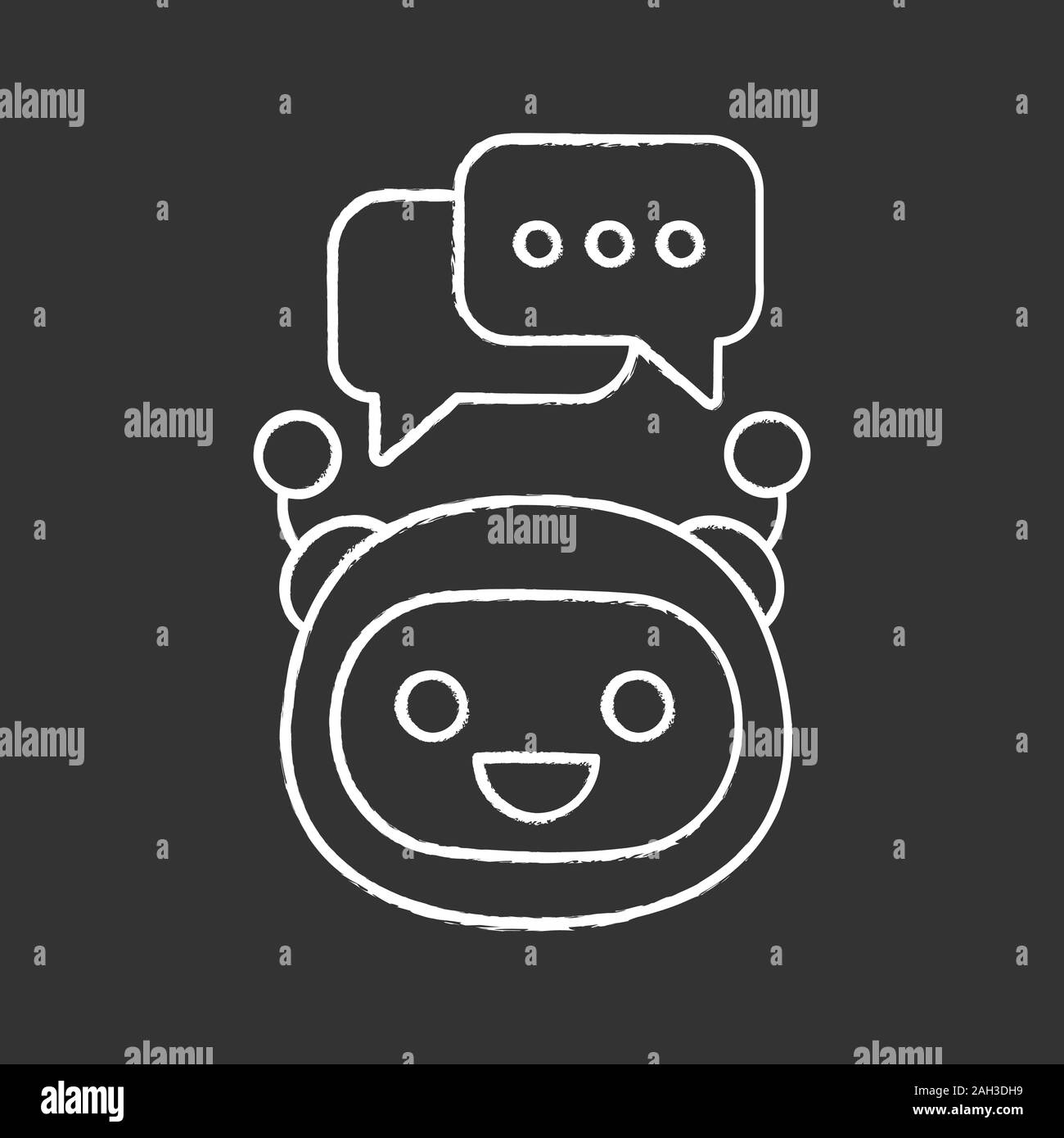 Chatbot with speech bubbles chalk icon. Modern robot. Talkbot typing answer. Online support. Virtual assistant. Chat bot. Isolated vector chalkboard i Stock Vector