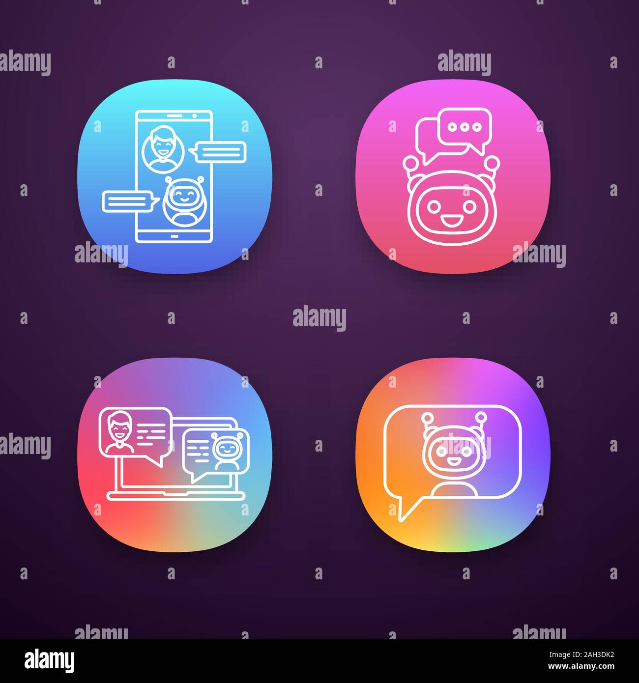 Chatbots app icons set. UI/UX user interface. Virtual assistants ...