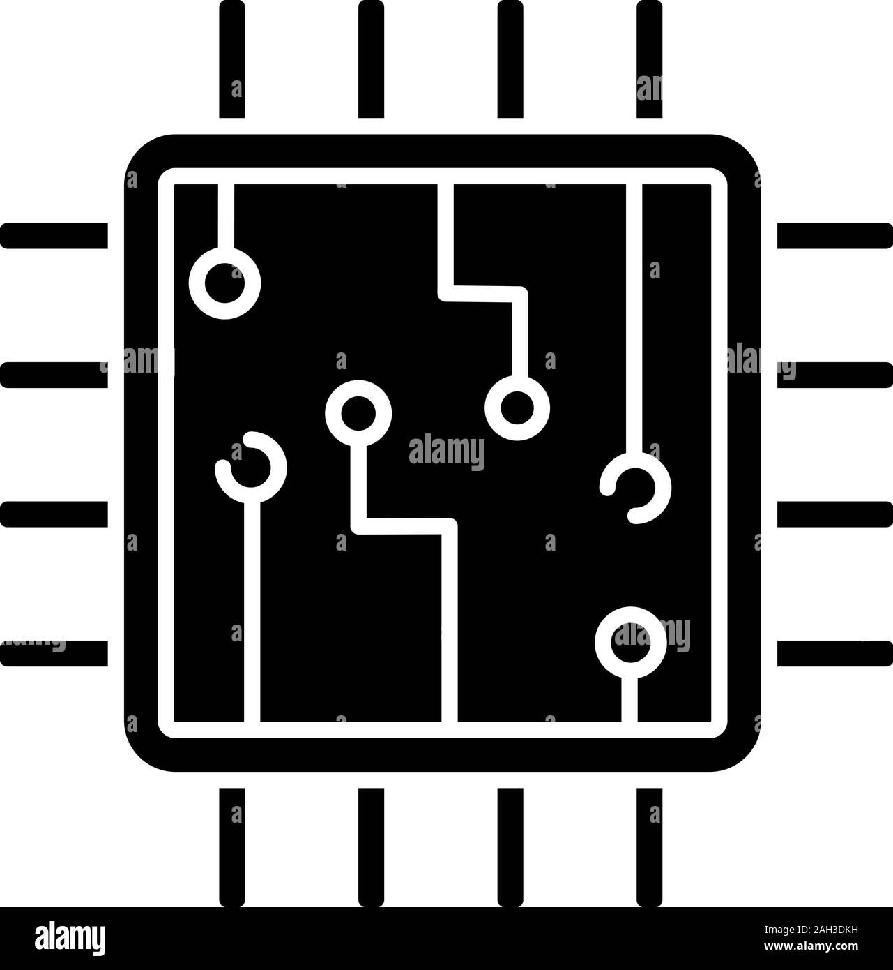 Computer chip glyph icon. Silhouette symbol. Processor. Memory card